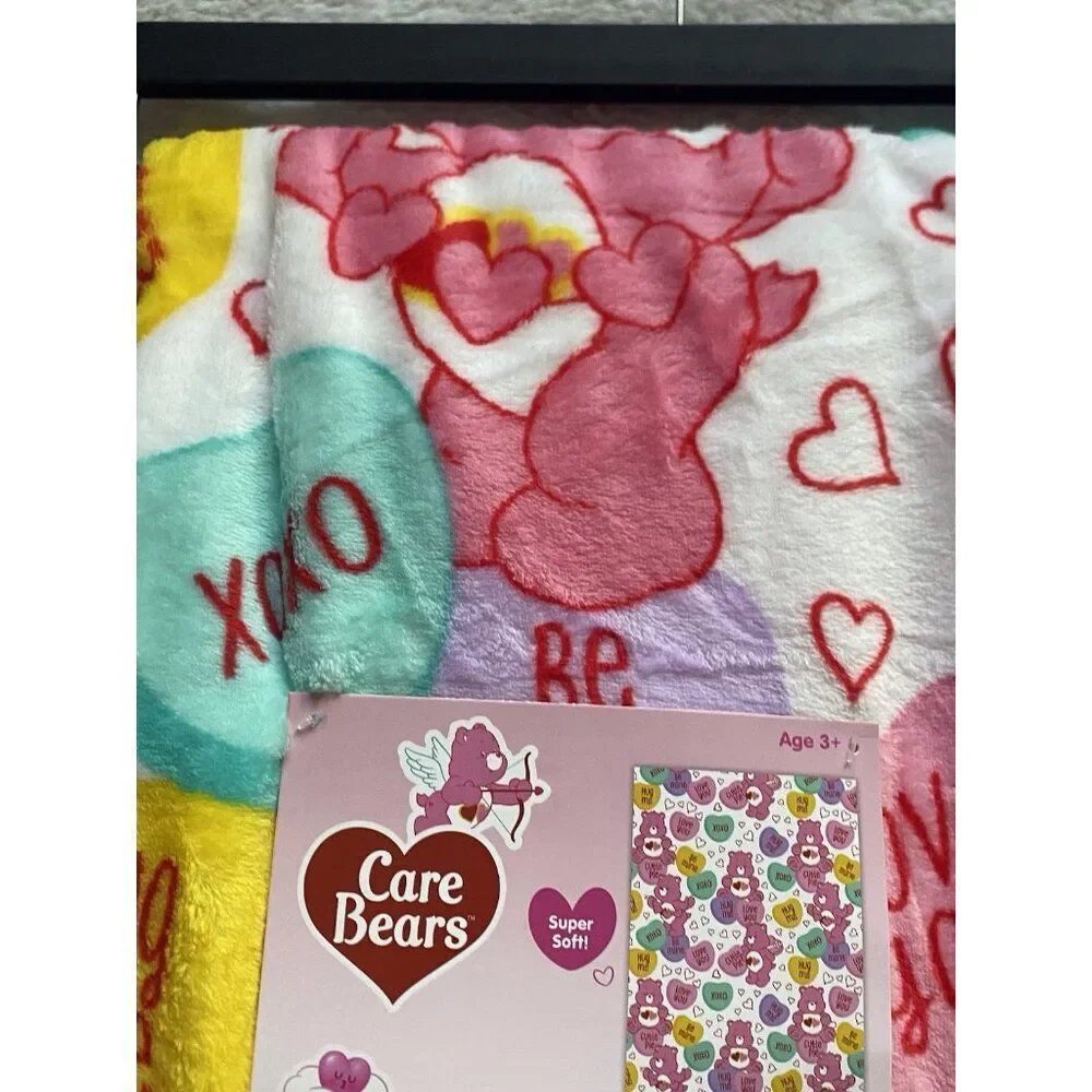 Care Bears Love A Lot Bear Throw Blanket 50 X 70” Conversation Hearts Valentines